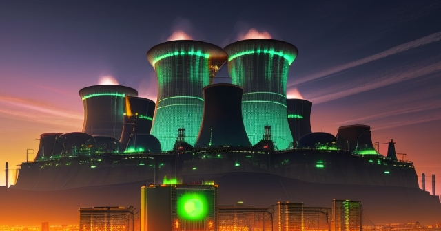 nuclear power plant at sunset