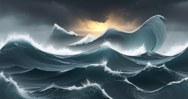 financial indices depicted as waves on turbulent waters