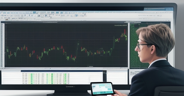 A trader analyzing charts in front of a computer screen