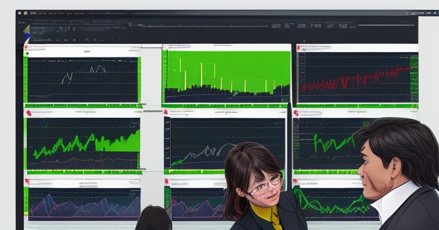 Traders discussing market strategies in a modern office environment