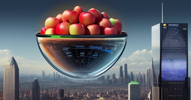 A futuristic market scene with AI technologies