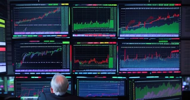 Day trader with multiple monitors.