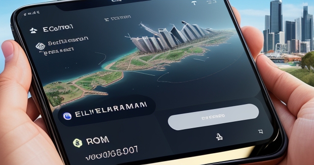 Australian skyline with cryptocurrency symbols