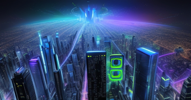 futuristic city skyline with vibrant technology