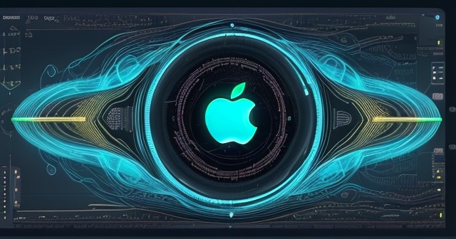 Apple logo integrated with AI circuitry