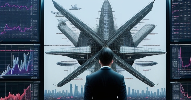 A bustling financial district skyline