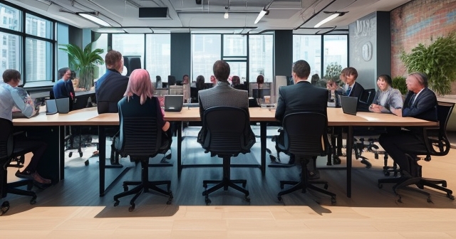 a bustling WeWork office space