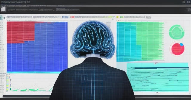 A business meeting with team members discussing AI-generated data insights