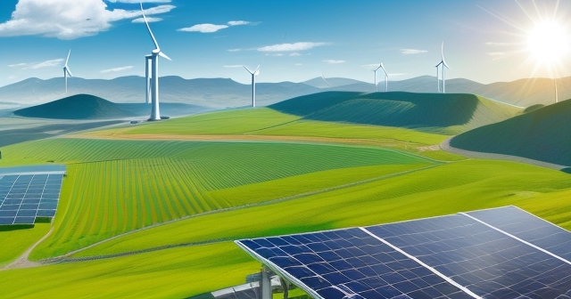 A bustling renewable energy market with busy investors