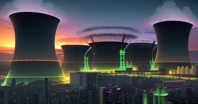 futuristic city powered by nuclear energy