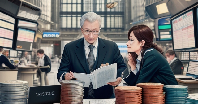 A calm market scene outside a stock exchange