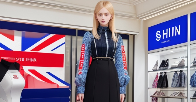 Shein logo with UK flags in background