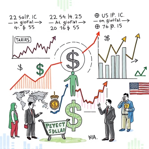 An artistic representation of global currencies at a crossroads, highlighting the US Dollar's dominance.