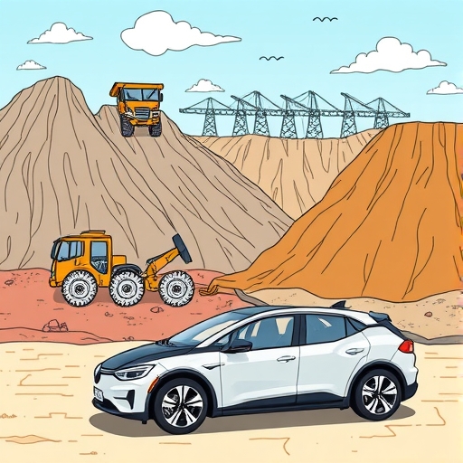 An artistic depiction of electric vehicles fueled by lithium batteries
