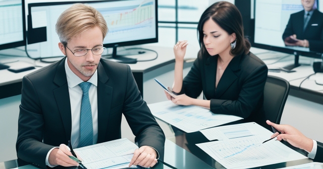 A trader analyzing charts in a modern office.