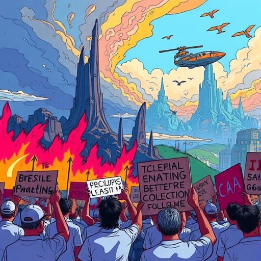 A gaming landscape in crisis with vibrant colors showing chaos and confusion.