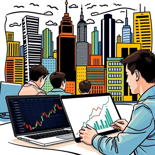 A group of Australian investors trades options in a vibrant city.