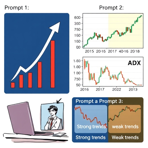 An illustration of a trader analyzing charts with the ADX indicator visible.