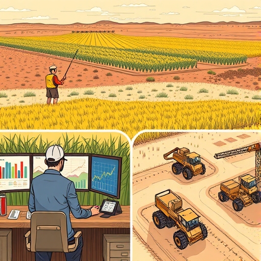 A farmer inspecting crops in an Australian field