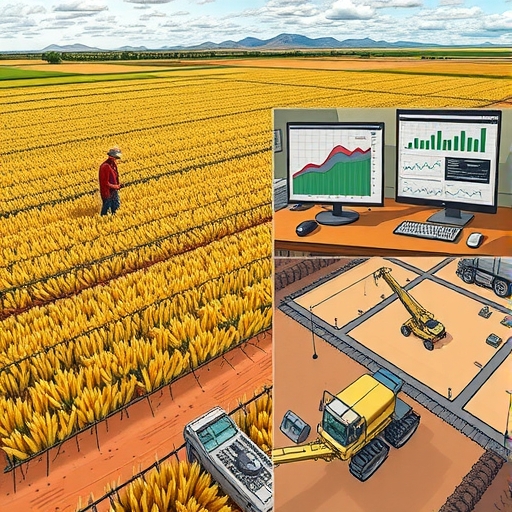 An aerial view of a mining site with machinery at work