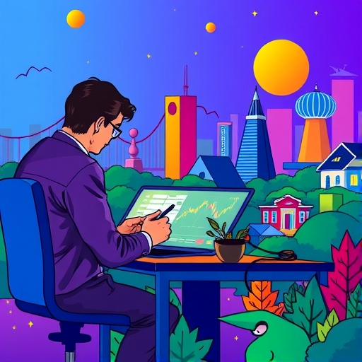 Traders analyzing emerging markets in vibrant colors