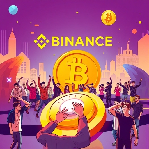 A lively community scene showcasing users collaborating and interacting, emphasizing engagement in the Bitcoin Button game.