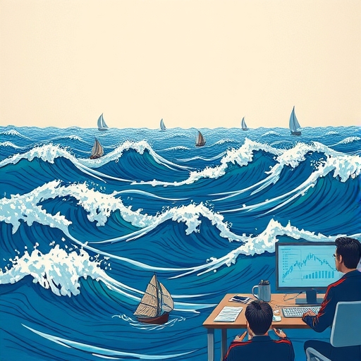A collaborative team of analysts discussing economic trends in a vibrant office environment.