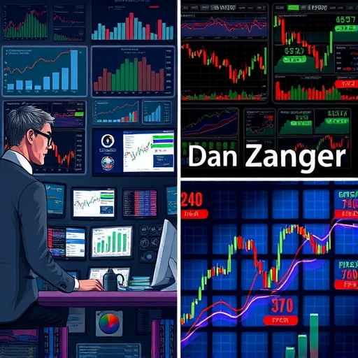 A vibrant collage showcasing Dan Zanger's trading journey from humble beginnings to achieving world record gains through technical analysis.