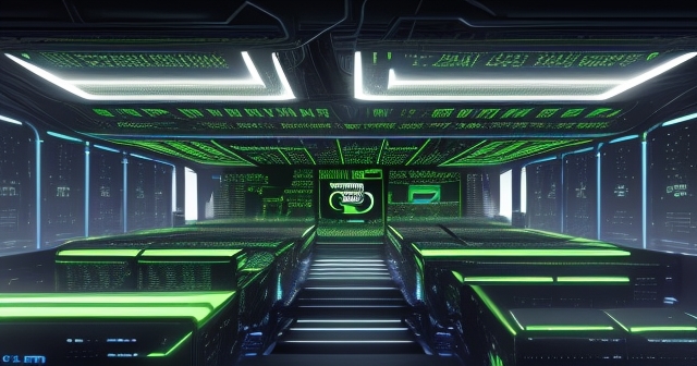 A futuristic AI data center with GPUs