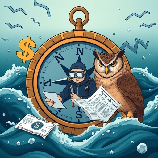 A deep sea diver examining bond certificates in a sea of inflation rising.
