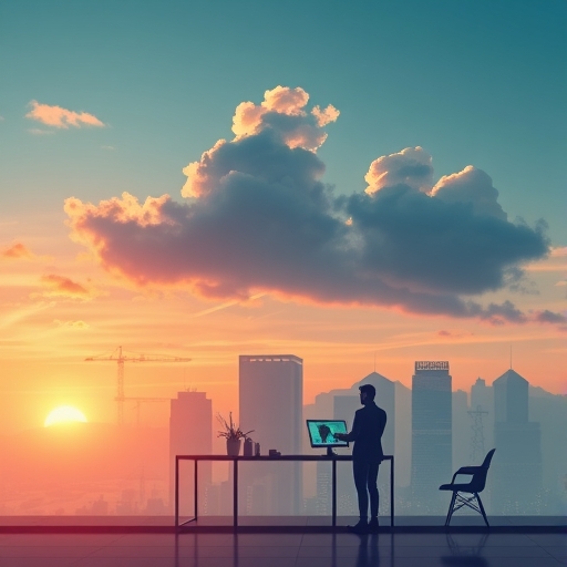 Cloud computing infrastructure at sunset