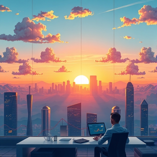 Investors analyzing data in a futuristic office