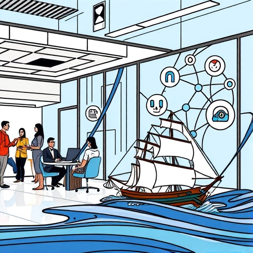 An abstract representation of data flowing through interconnected networks symbolizing innovation.