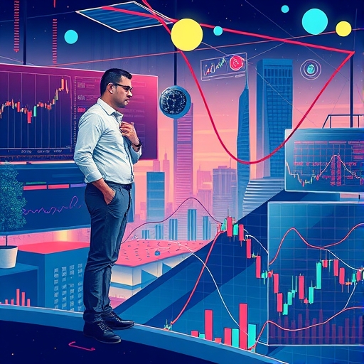 A vibrant financial market landscape filled with technology and streaming elements.