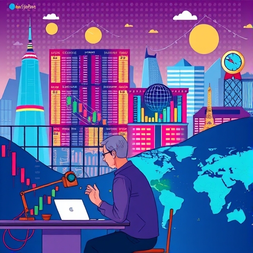 An illustration of global trade with streaming technologies interconnected.