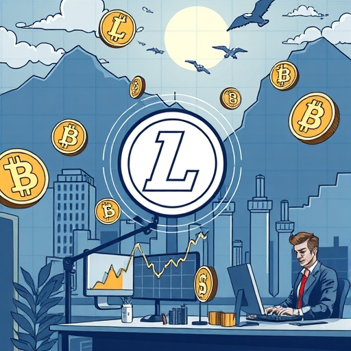A bullish market scene with Litecoin symbols and rising charts