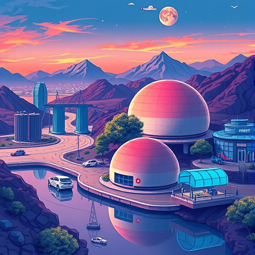 A futuristic city powered by electric vehicles and lithium.