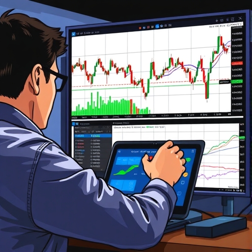 A trader analyzing MACD signals on a digital chart.