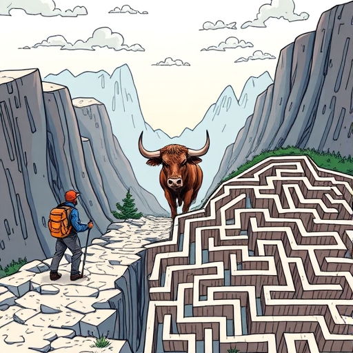 A bull symbolizing market fluctuations surrounded by confusion