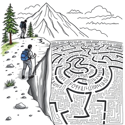 A hiker facing a deceptive trail leading to a cliff