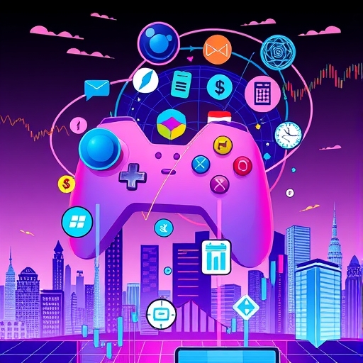 intertwined financial graphs and technology icons