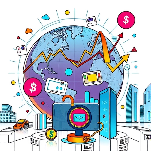 vibrant depiction of global gaming consoles with stock market trends