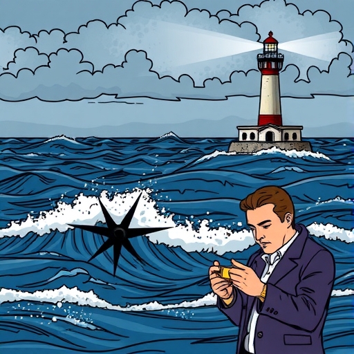 A lighthouse symbolizing guidance and security amidst financial chaos.