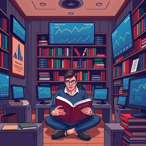 An illustrated journey of a trader evolving from novice to expert, with key forex books along the path.
