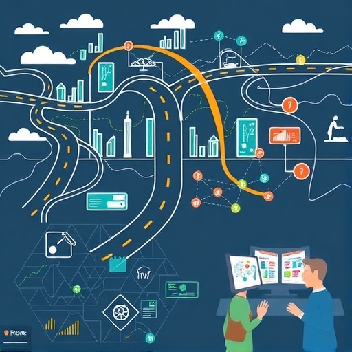 A complex road map showing various healthcare journeys converging.