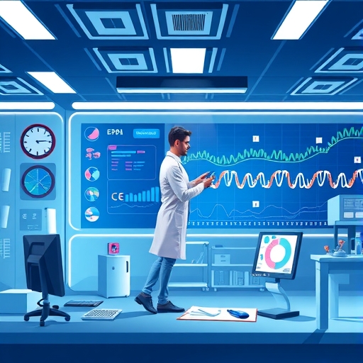 A futuristic lab showcasing advanced DNA sequencing technology