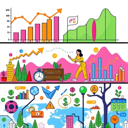 A diverse portfolio with vibrant charts and graphs representing investment growth.