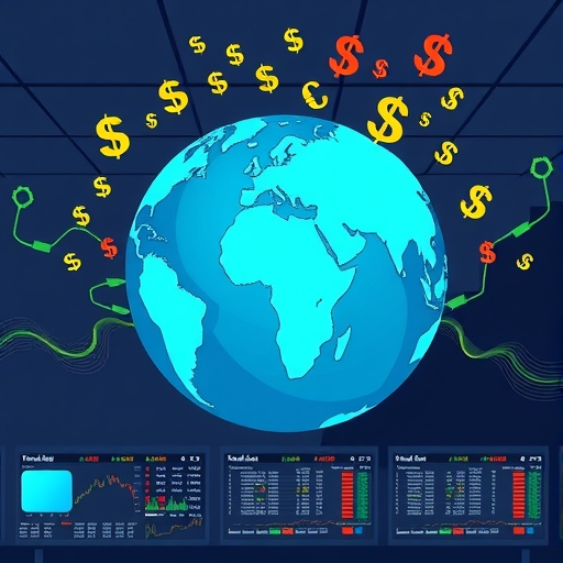 A globe with currency symbols flowing continuously
