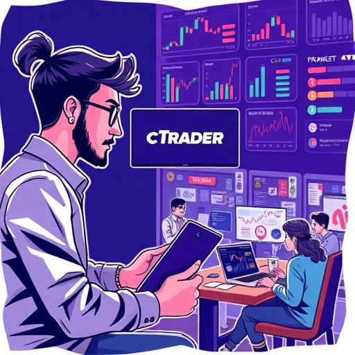 A vibrant trading community sharing insights around a digital trading table.