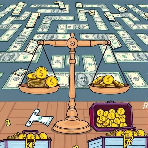 A maze made of dollar bills in a financial market.